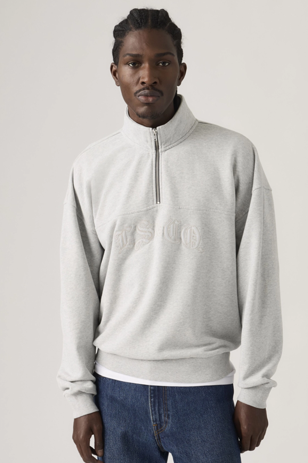 Levi's Sweat Shirt 1/4 Zip Boxy - Homme - Gris / Light Heather Grey - XL