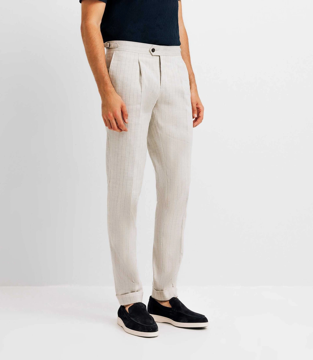 IZAC - Pantalon ville rayé en lin gris clair