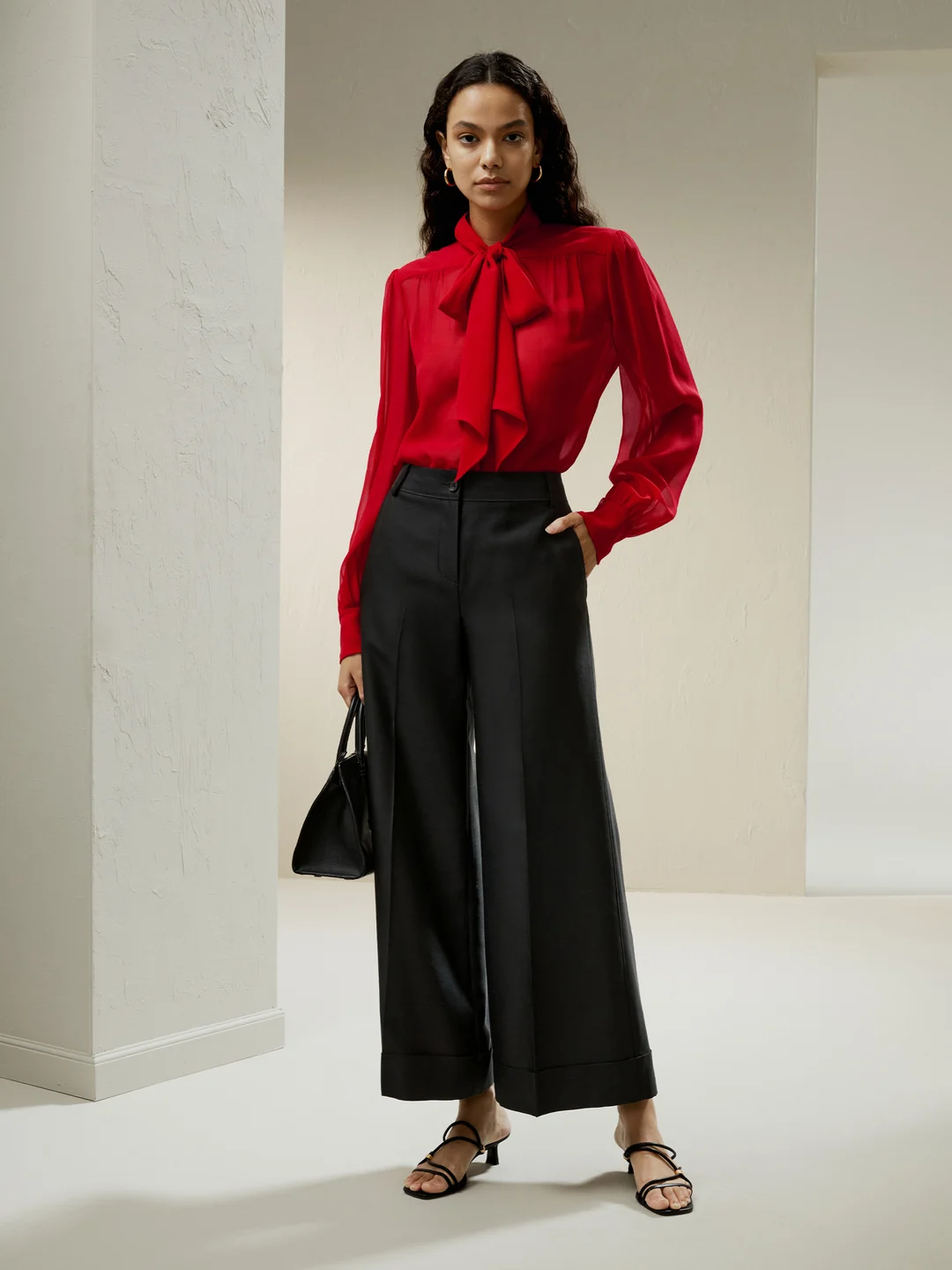 LILYSILK Chemisiers En Soie Rouge Conception De Noeud Papillon 100% Soie Pure Léger Et Résistant Aux Rides S