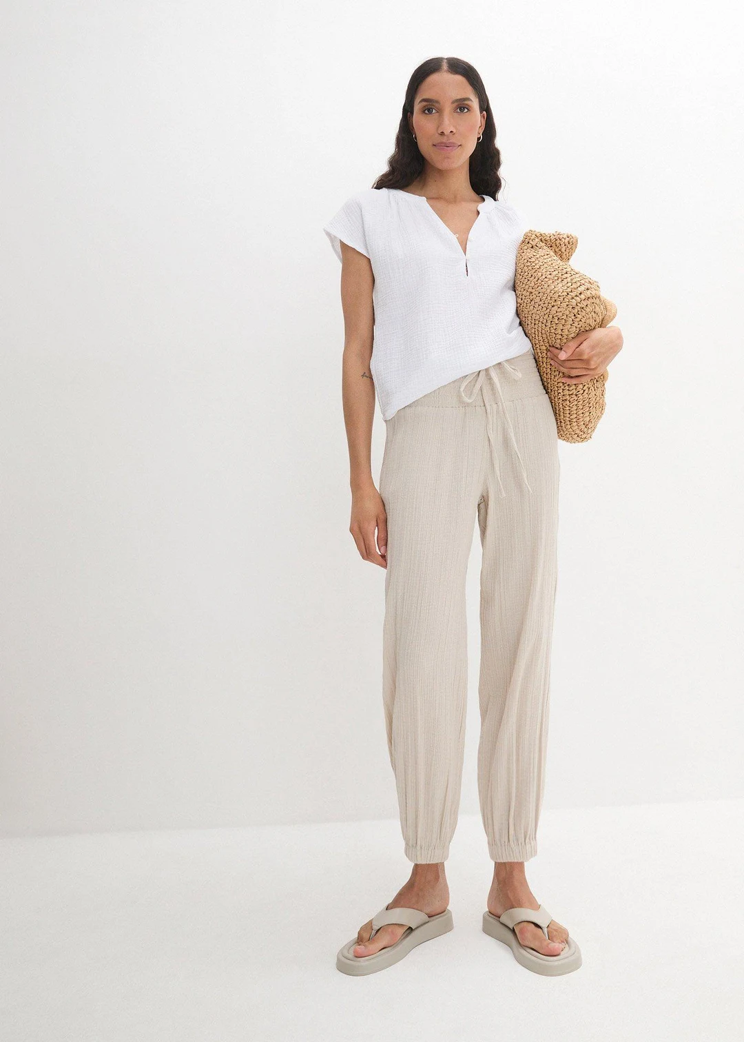 Pantalon en gaze de coton avec ceinture smockée - 2
