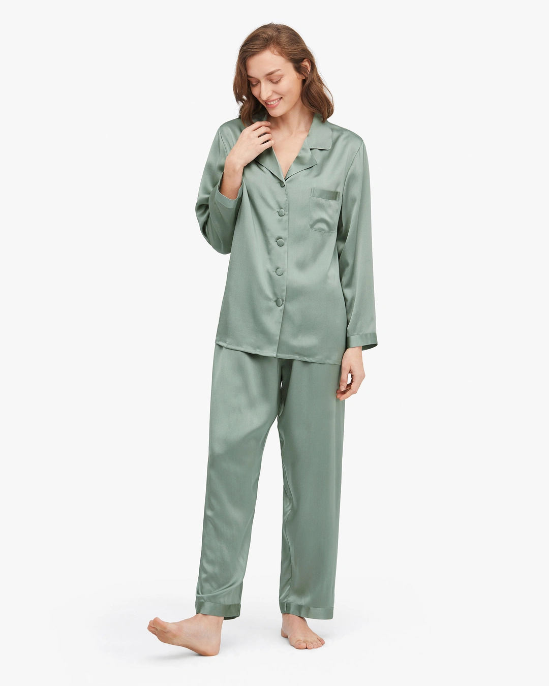 LILYSILK Pyjama Soie Noir Femme Noir Revers Crantés, Boutons Enveloppés De Soie 100% Soie Pure Maintient L'Hydratation Pour Mieux Dormir S