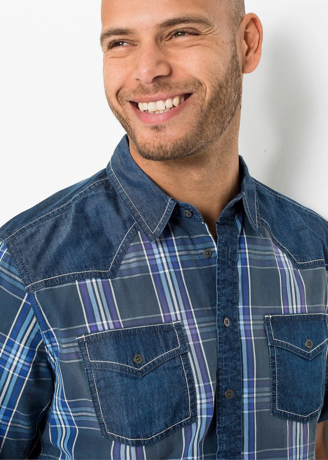 Chemise manches courtes 100% coton avec détails en jean - 3