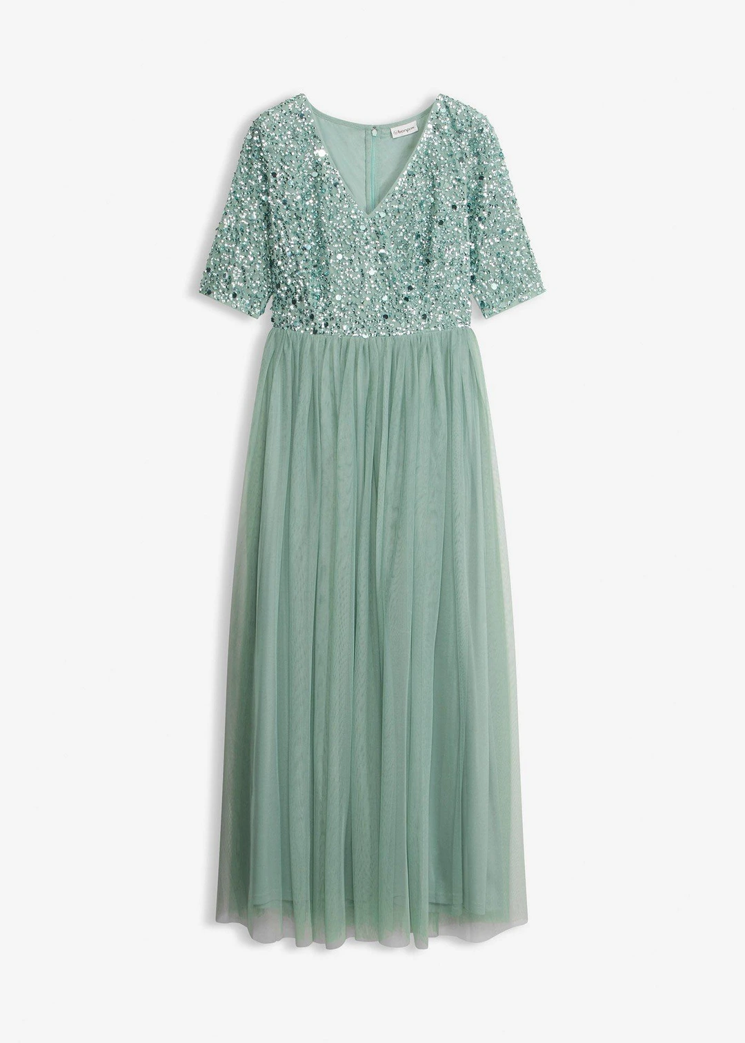Robe de soirée en tulle avec haut brodé de sequins