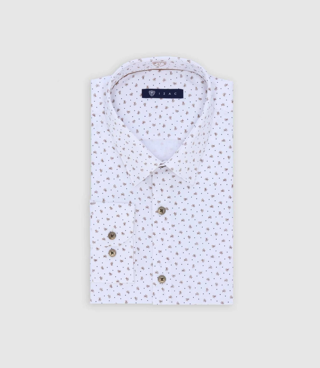 IZAC - Chemise avec micro motifs blanche et camel