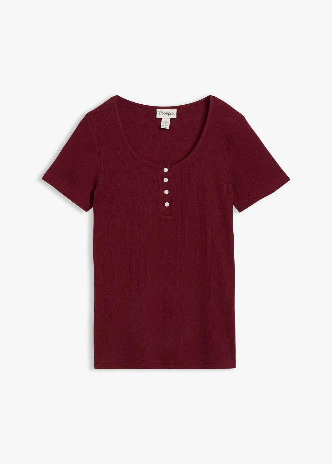T-shirt col tunisien, 100% coton