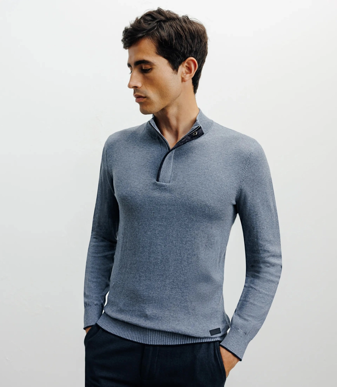 IZAC - Pull col montant demi zippé indigo