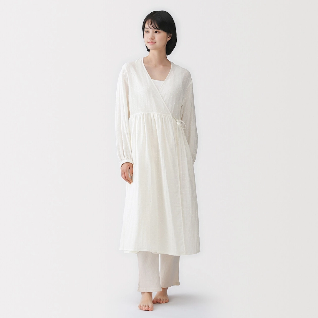 Cardigan long en double gaze à pois dobby pour femme