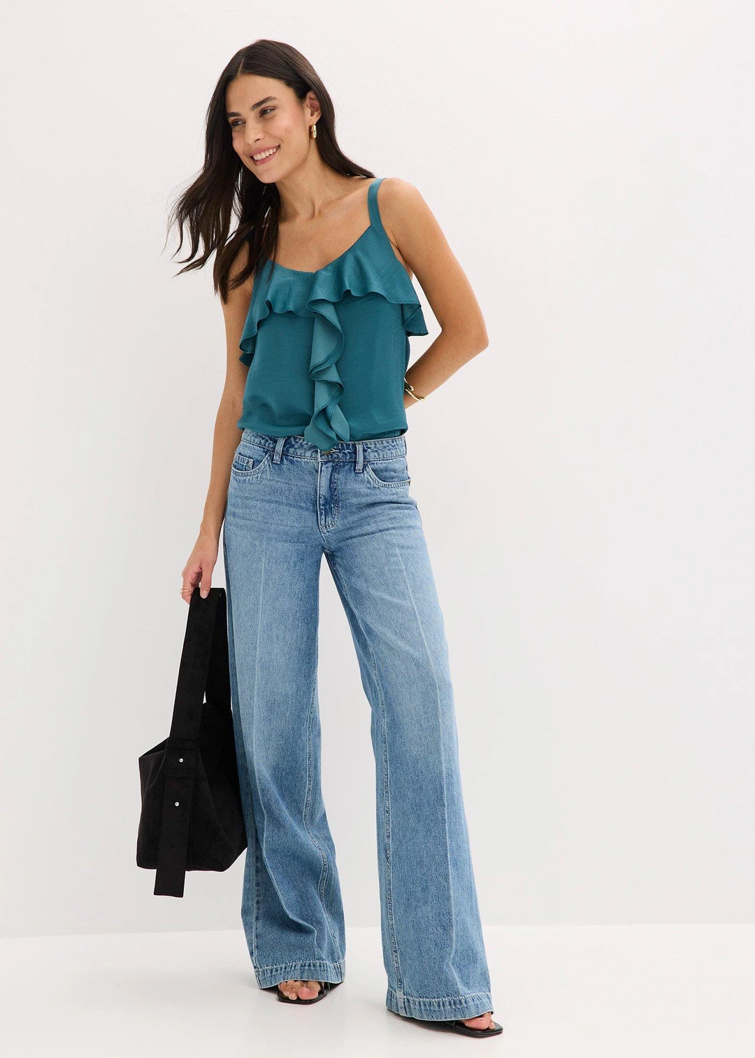 Jean large taille mi-haute, longueur sol, peu extensible - 2