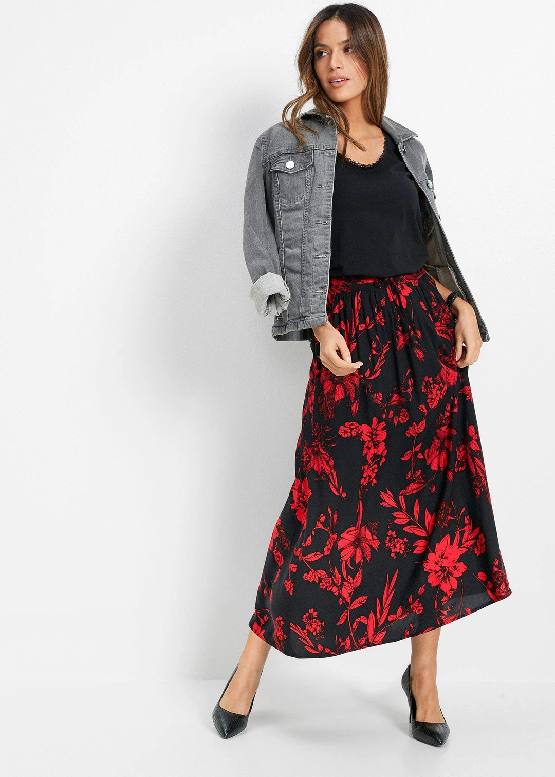 Jupe longue en viscose avec taille élastique et lien à nouer - 2