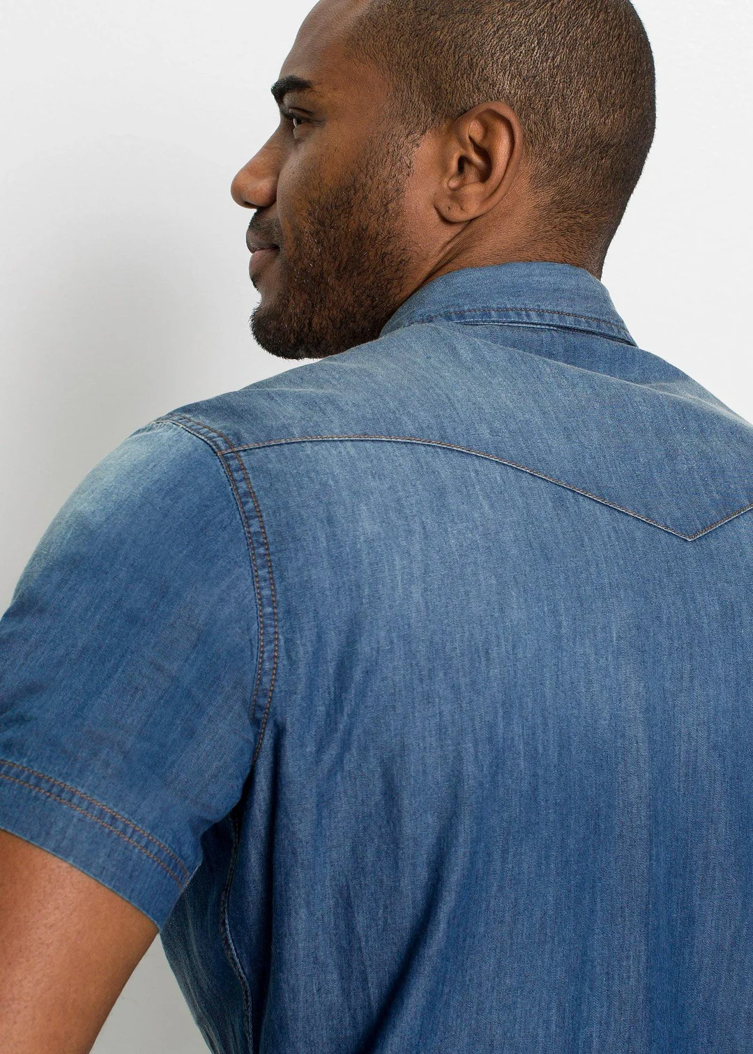 Chemise manches courtes slim en jean, 100% coton