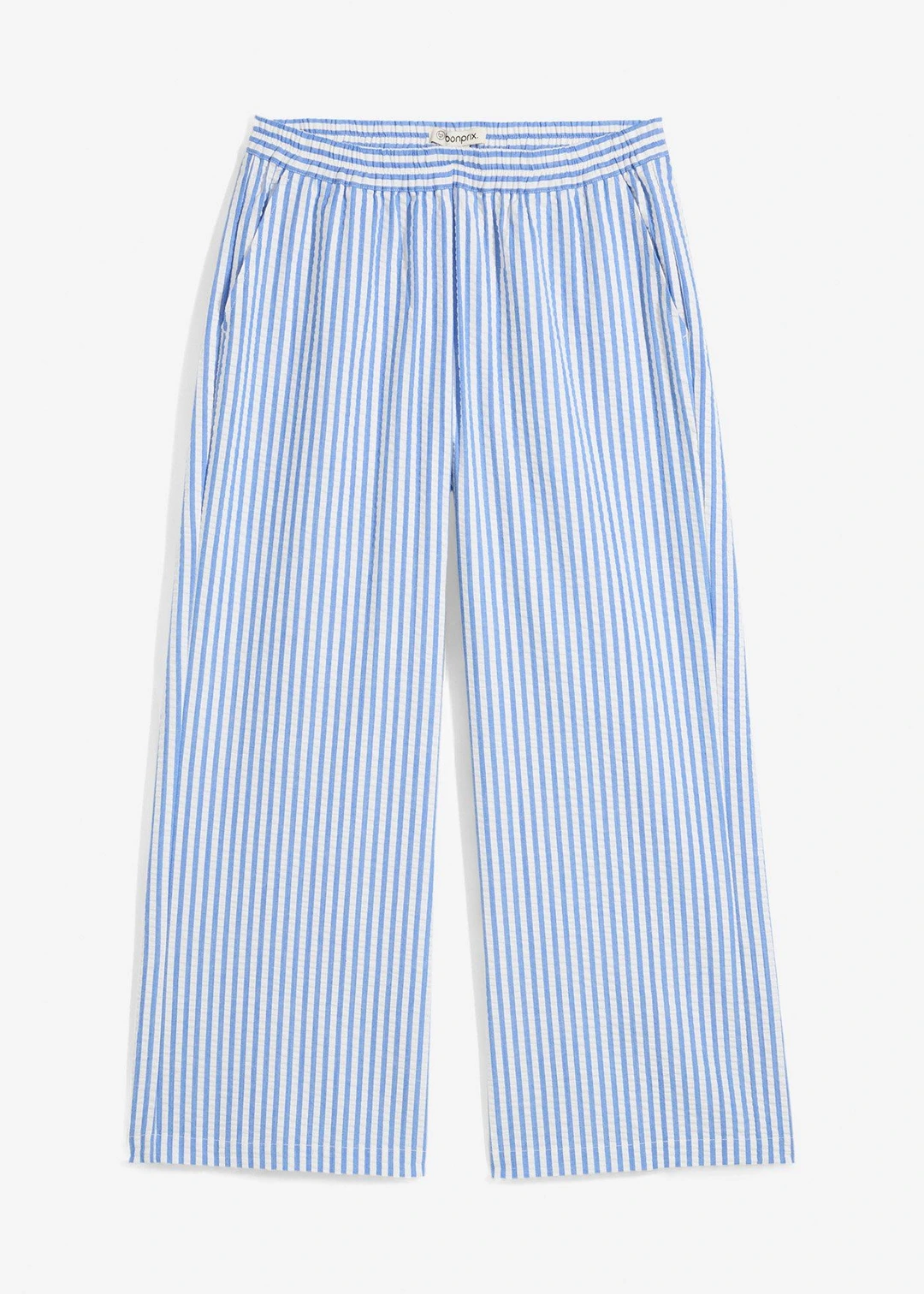 Pantalon palazzo en seersucker, longueur 7/8