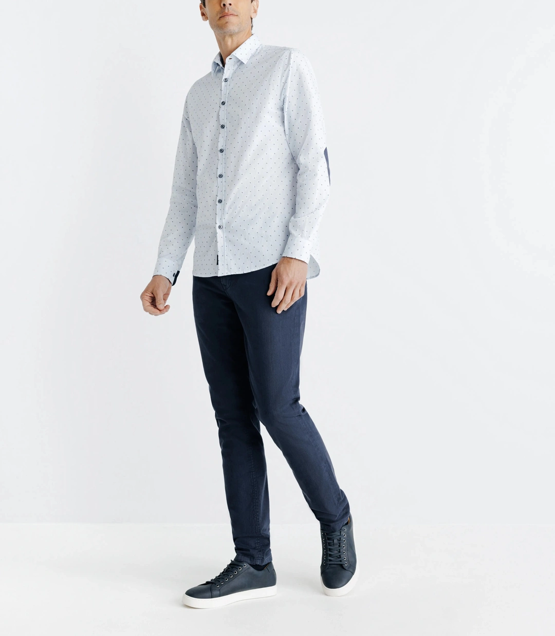 IZAC - Chemise imprimée à coudières blanche et marine