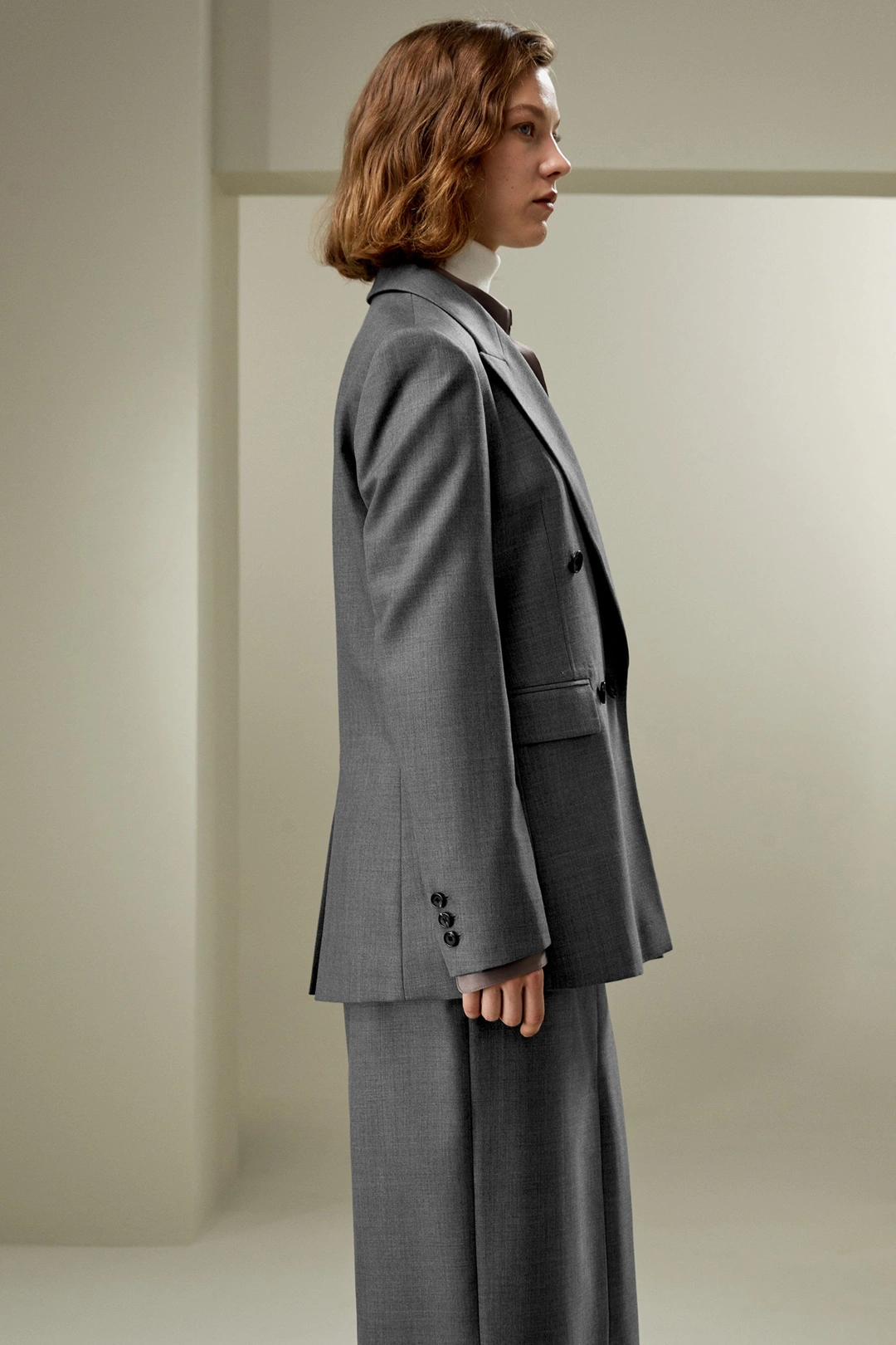LILYSILK Blazer En Laine Femme Épaules Légèrement Larges Mélange De Soie Et De Laine Facile À Assortir Suie 46