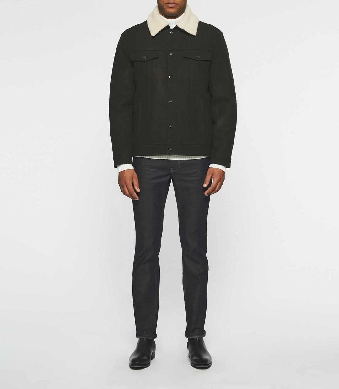 IZAC - Blouson en laine à col amovible kaki MAUREEN