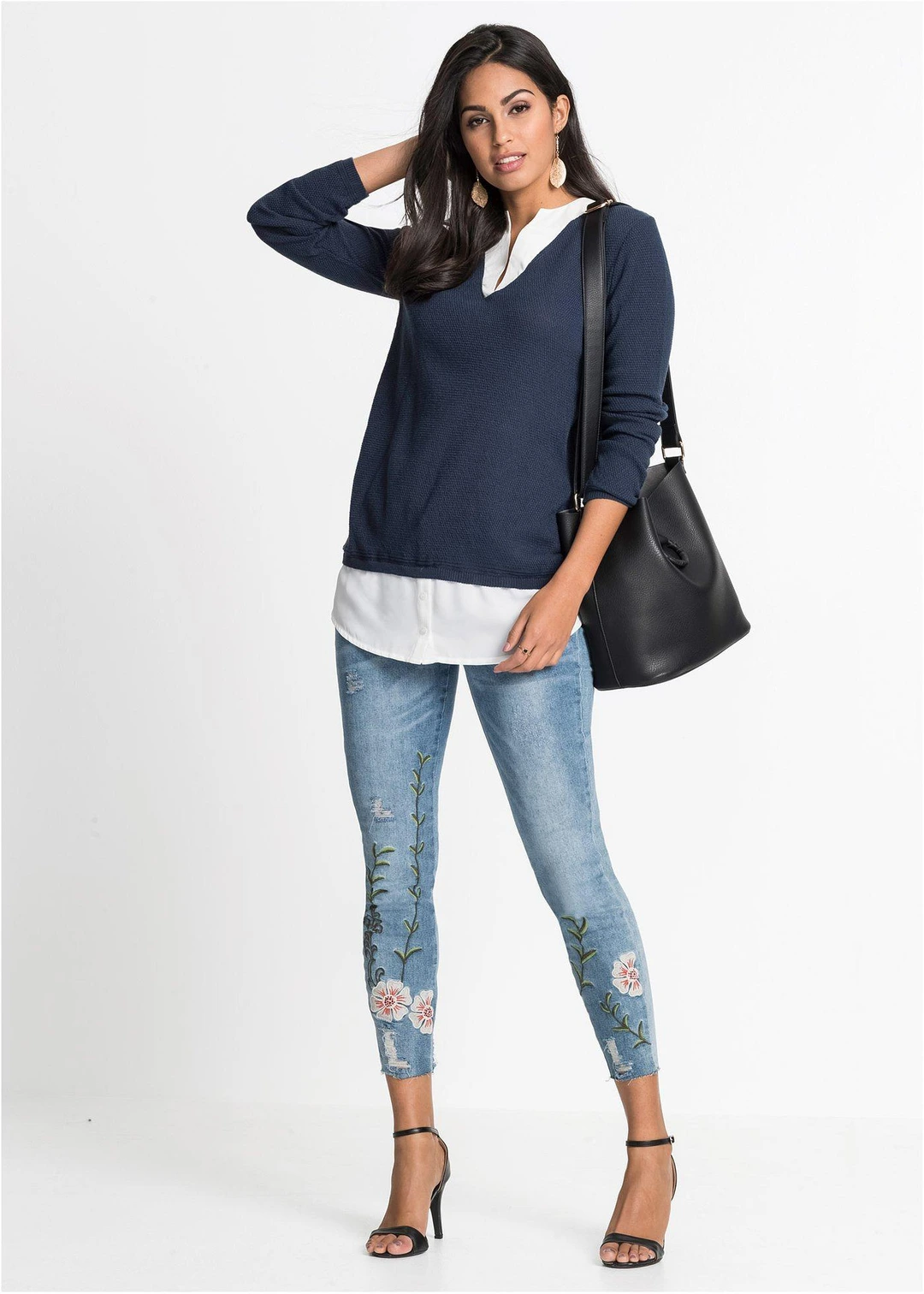 Pull en fine maille avec empiècement chemisier - 2
