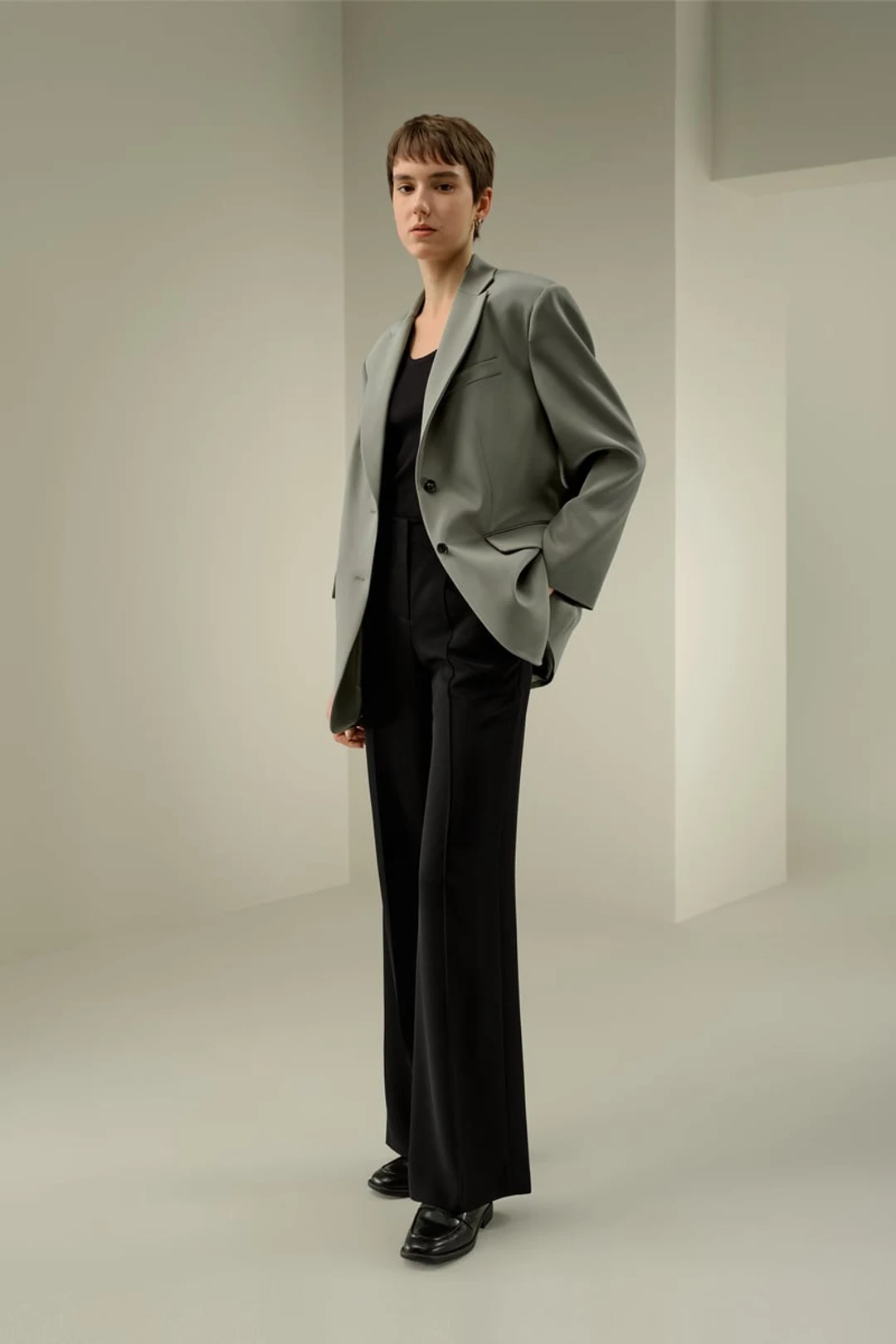 LILYSILK Blazer Oversize Épaules Rembourrées Femme Crêpe Soie Extensible Élégant Décontracté Feuille de Thé XL