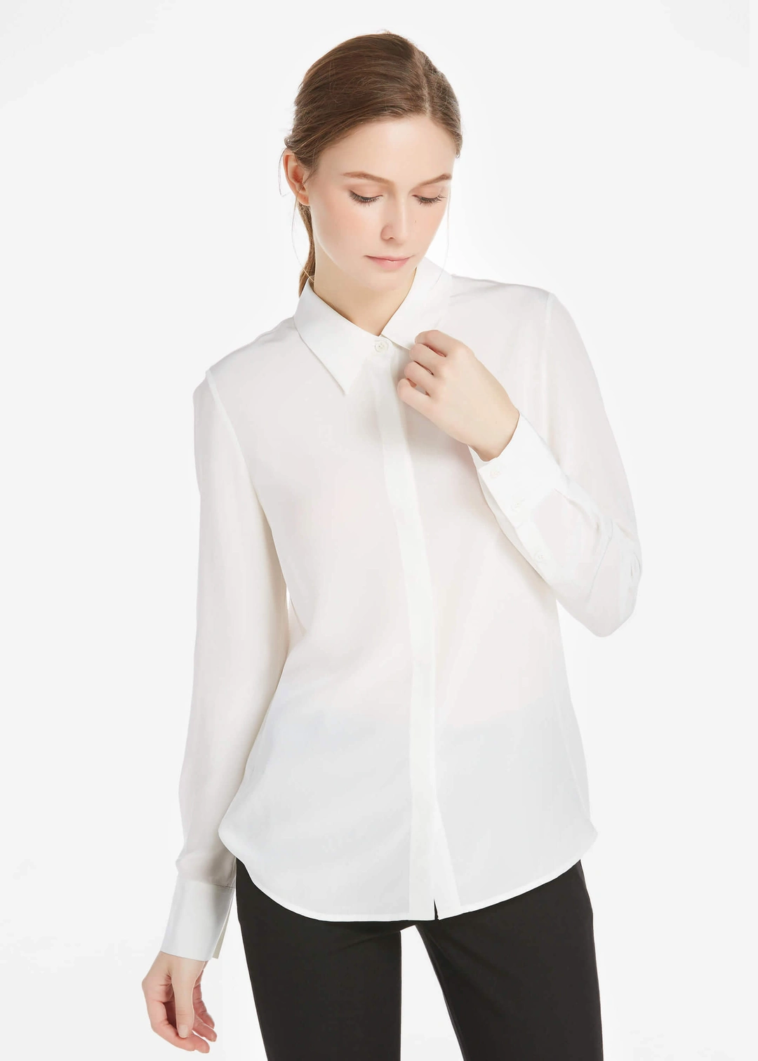 LILYSILK Chemisiers Soie Femme Style De Base Crêpe De Soie, Chemise Basique Léger Et Respirant Chemises Blanc