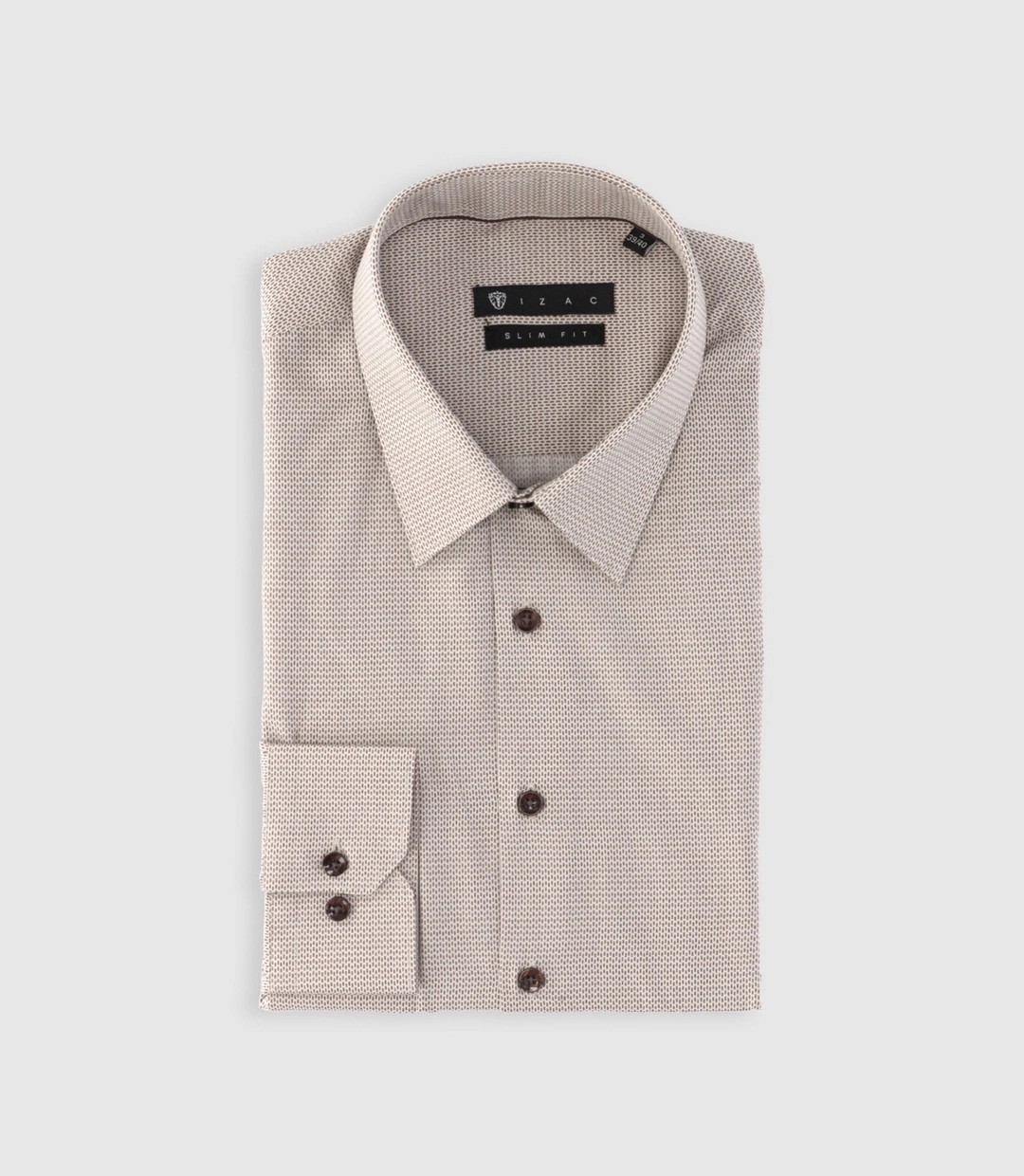 IZAC - Chemise slim imprimée micro motifs beige et marron PRESTO