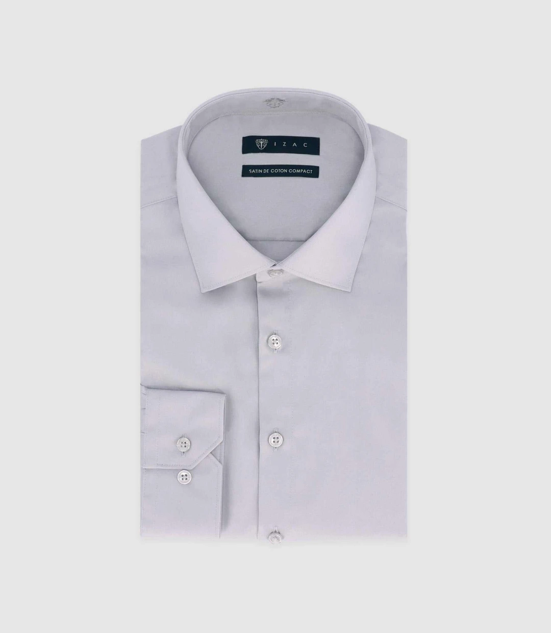 IZAC - Chemise slim en satin de coton gris SATINSLIM