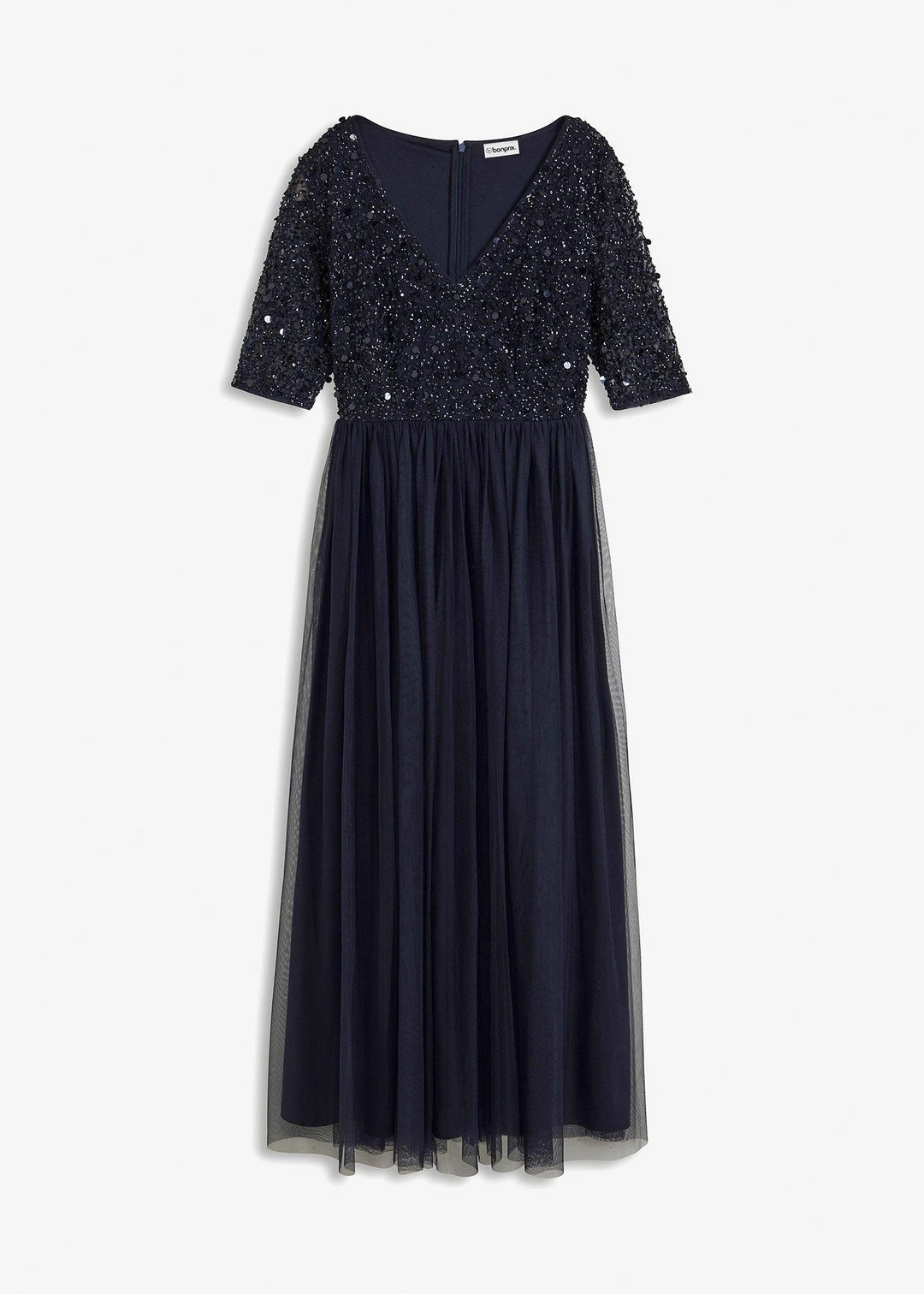 Robe de soirée en tulle avec haut brodé de sequins