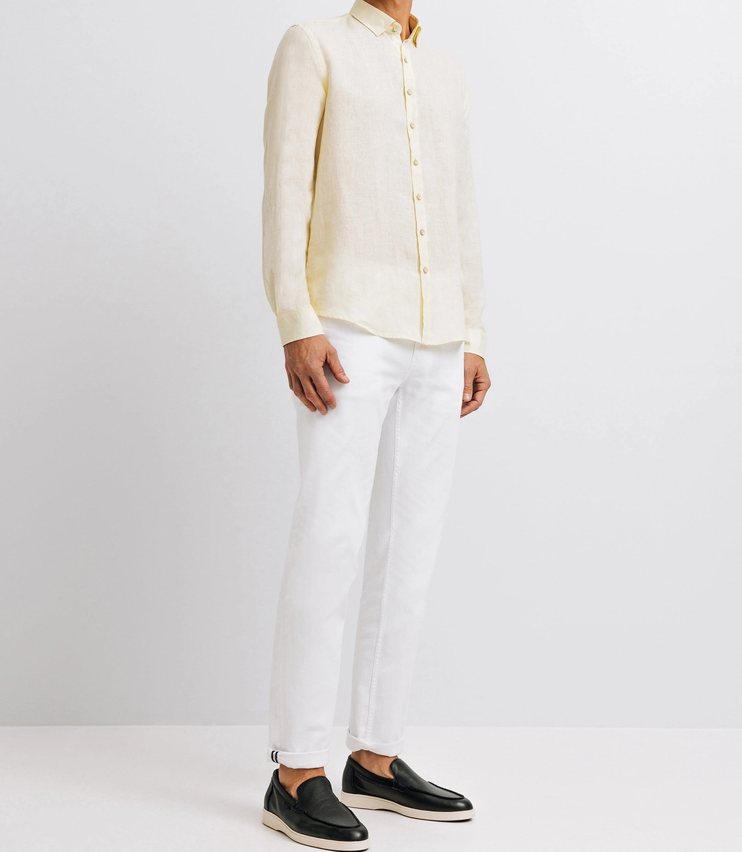 IZAC - Chemise unie en lin jaune