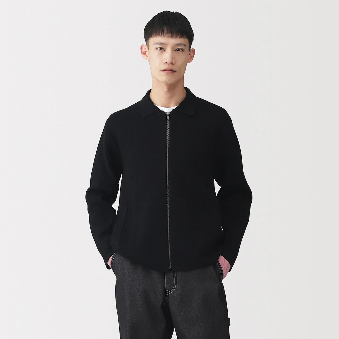 Cardigan zippé à col en maille côtelée Milano de coton pour homme