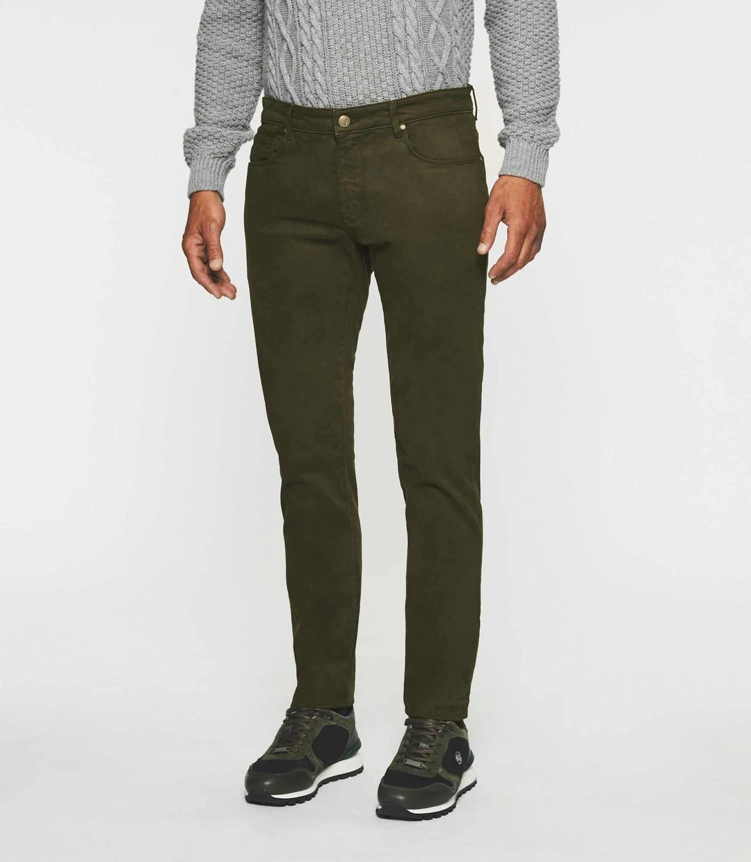 IZAC - Jean slim 5 poches kaki ELEGANCE