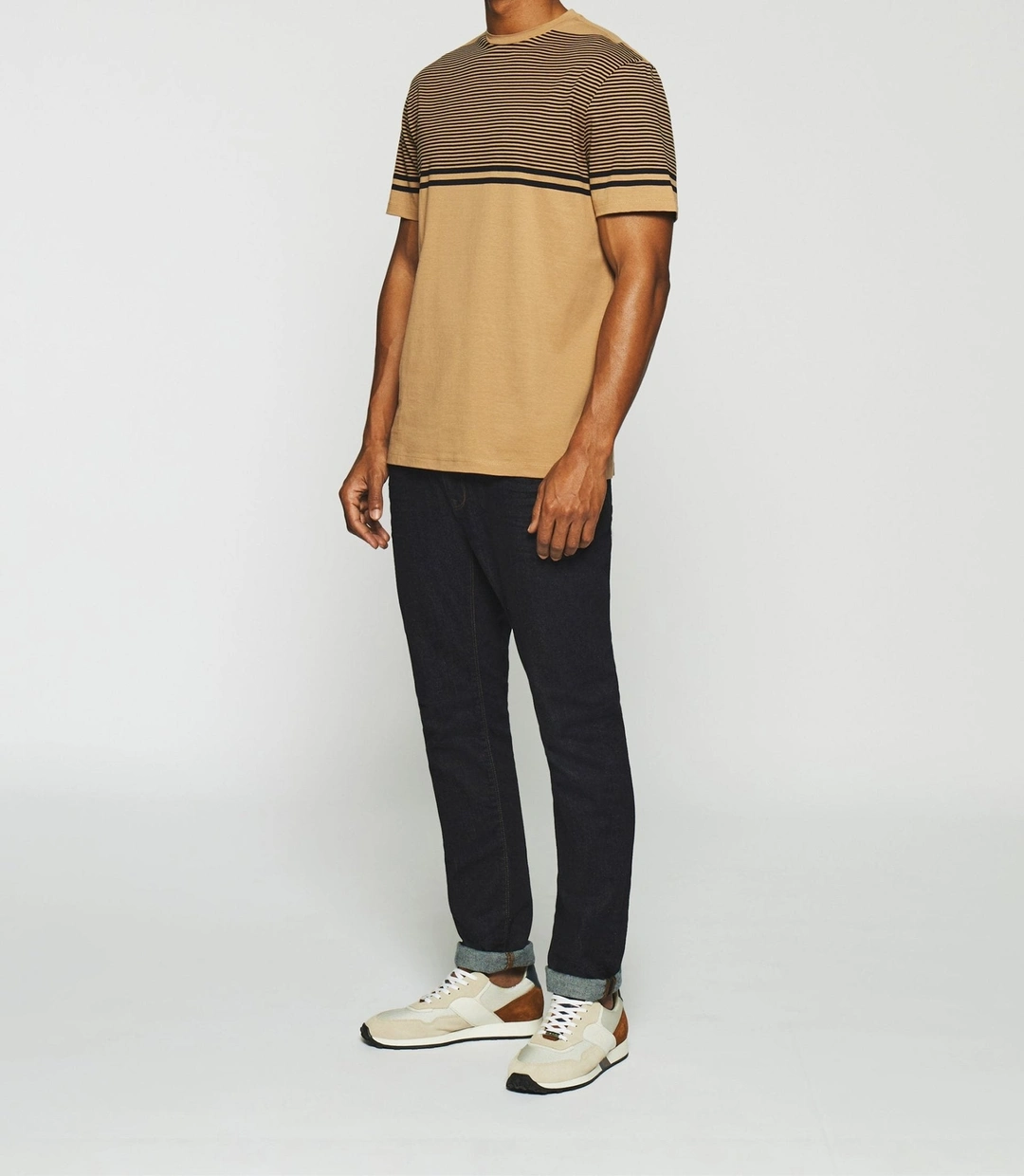 IZAC - T-shirt à rayures camel et marine GORDIE