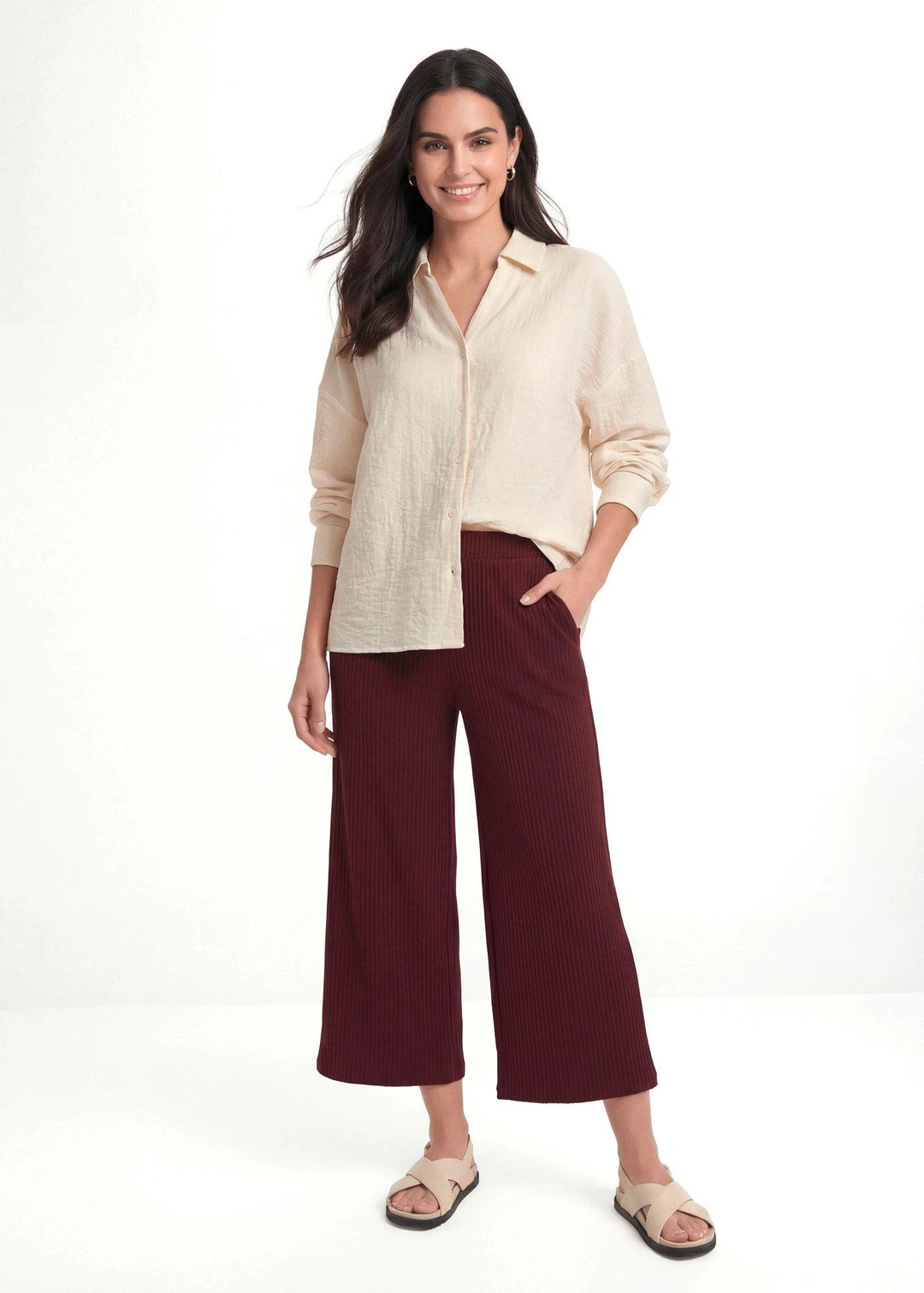 Pantalon en jersey côtelé à taille élastiquée - 2