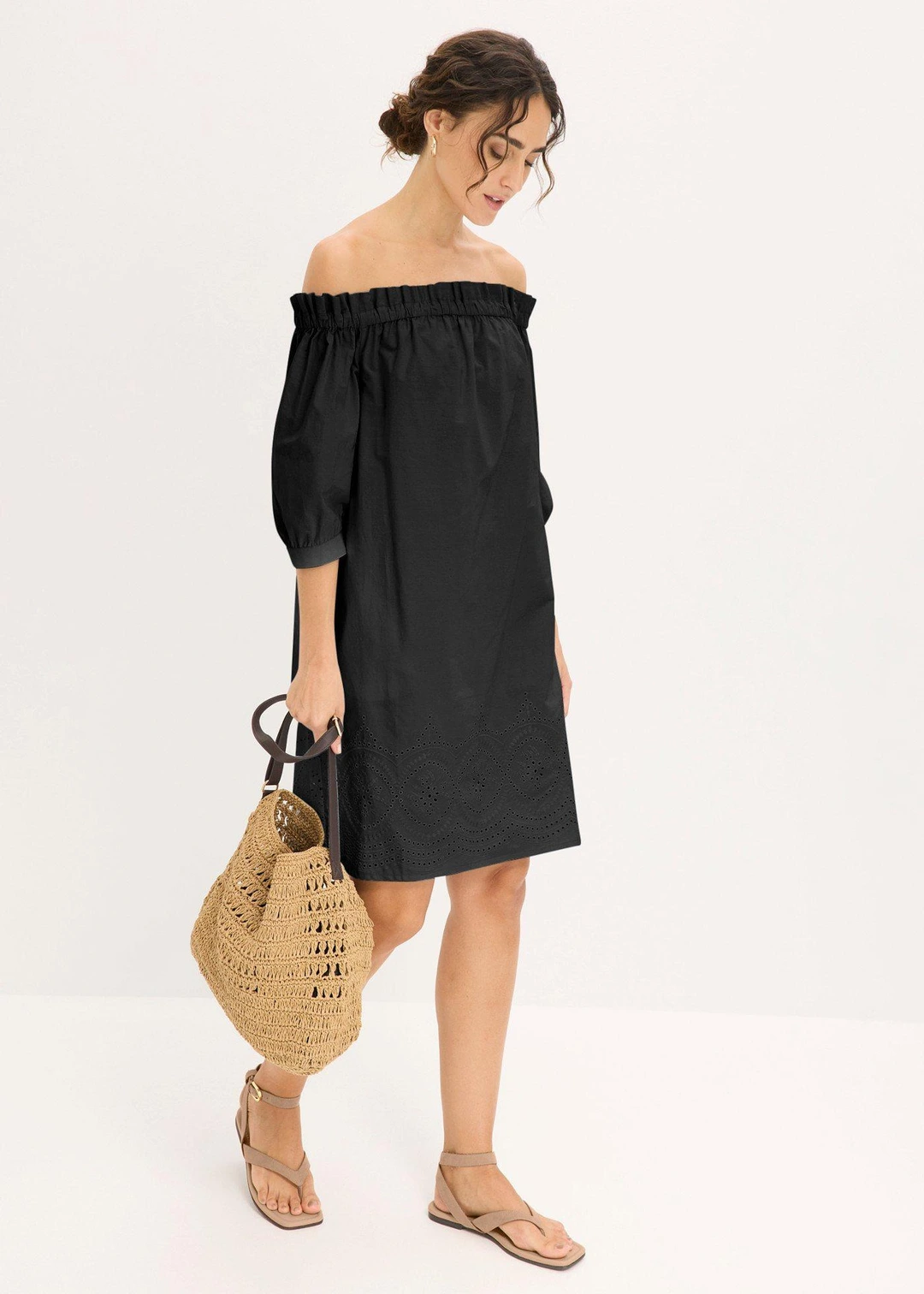 Robe col Bardot 100% coton avec broderies anglaises - 2