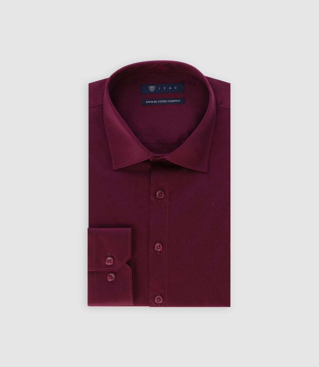 IZAC - Chemise slim en satin de coton BORDEAUX