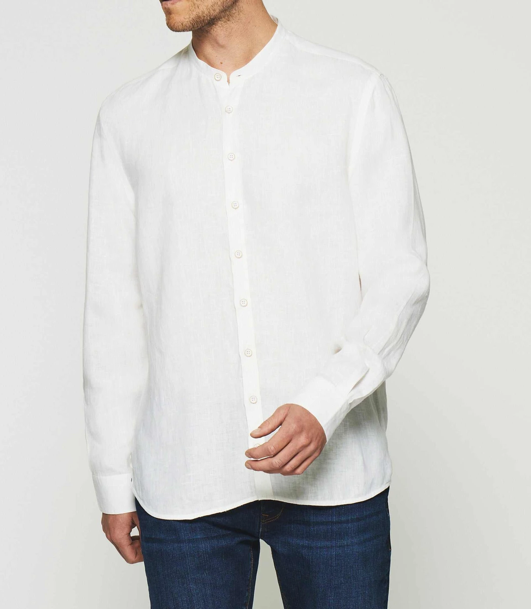 IZAC - Chemise en lin col mao blanc KAFLEUR