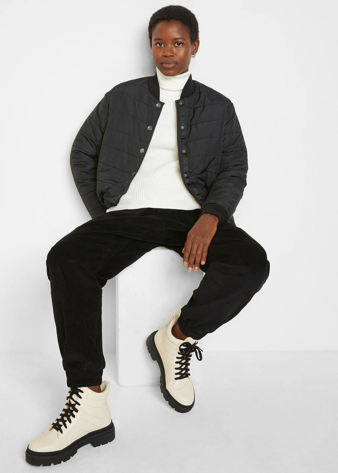 Pantalon en velours côtelé, coton extensible - 2