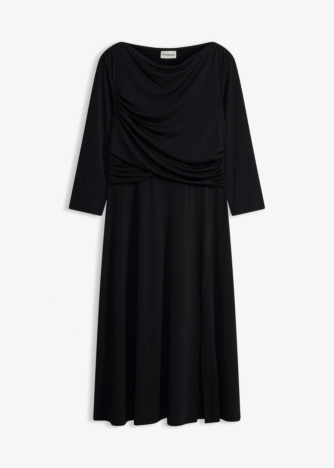 Robe midi drapée à manches 3/4