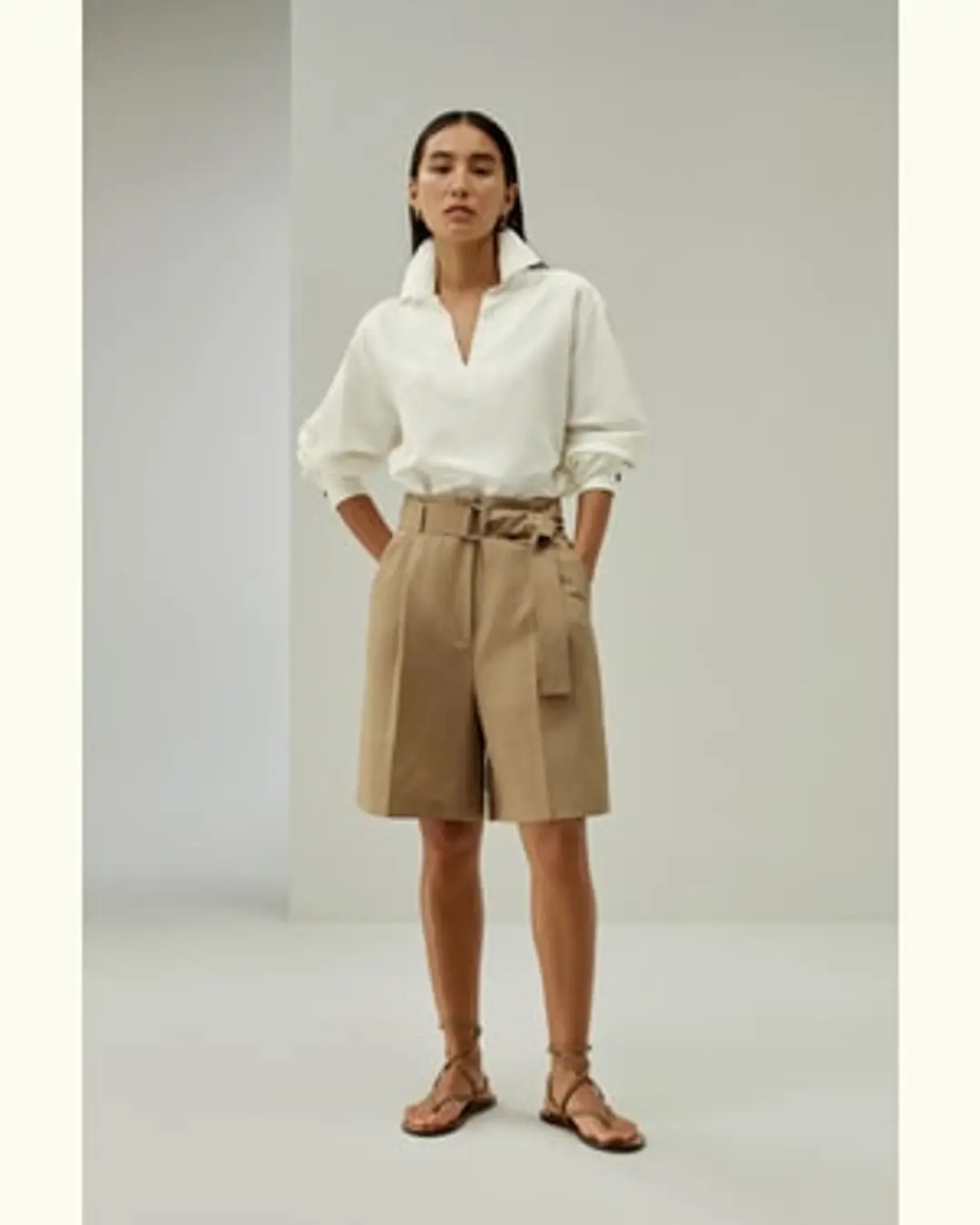 LILYSILK Short Bermuda Chic Short À Jambe Large Avec Une Coupe Bermuda Classique En Mélange Soie-Lin Sophistiqué Et Élégant Blanc Naturel 40