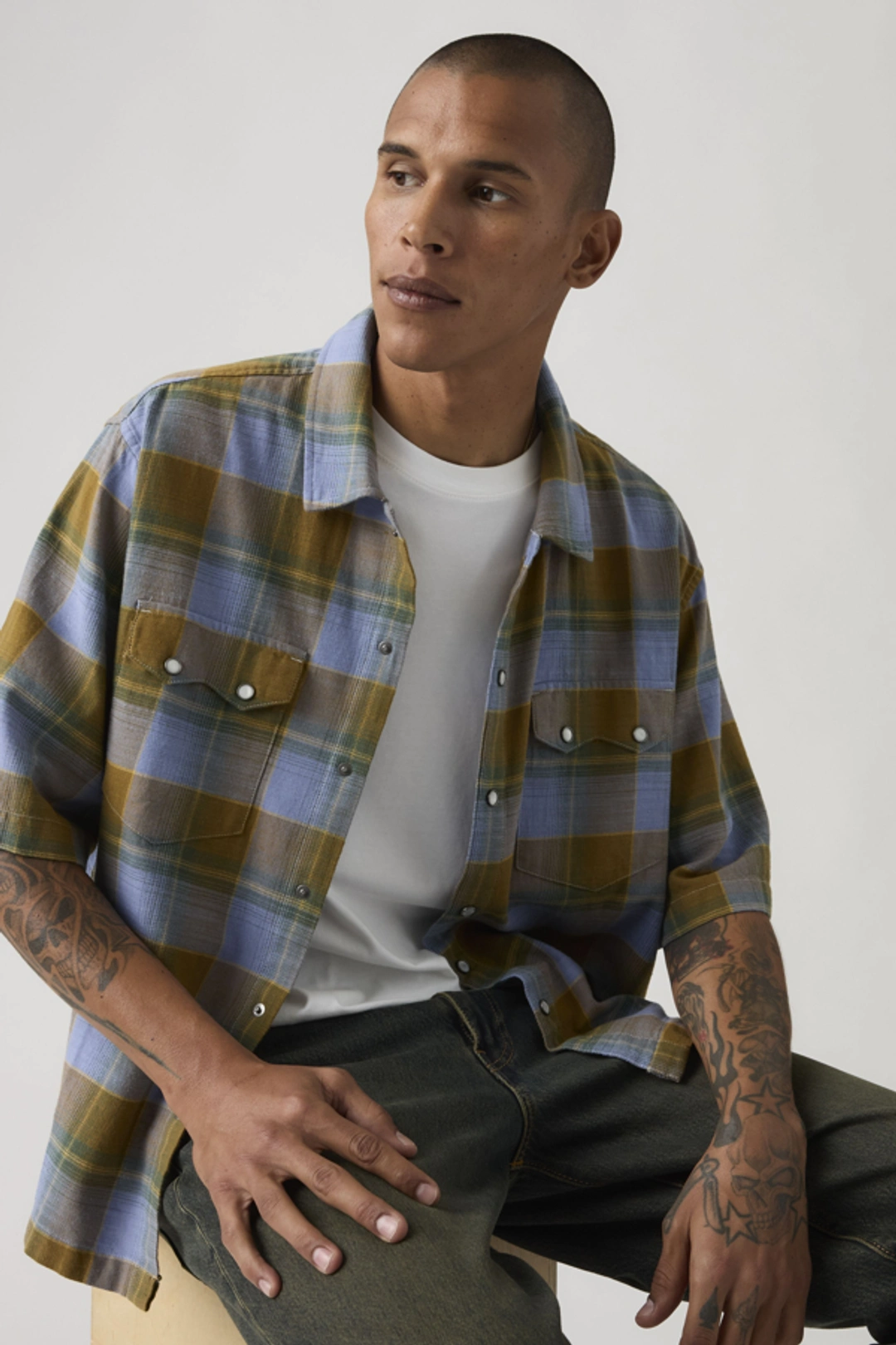 Levi's Chemise Western Manche Courte Boxy Lightweight - Homme - Blanc / Criss Cross - XL - 2