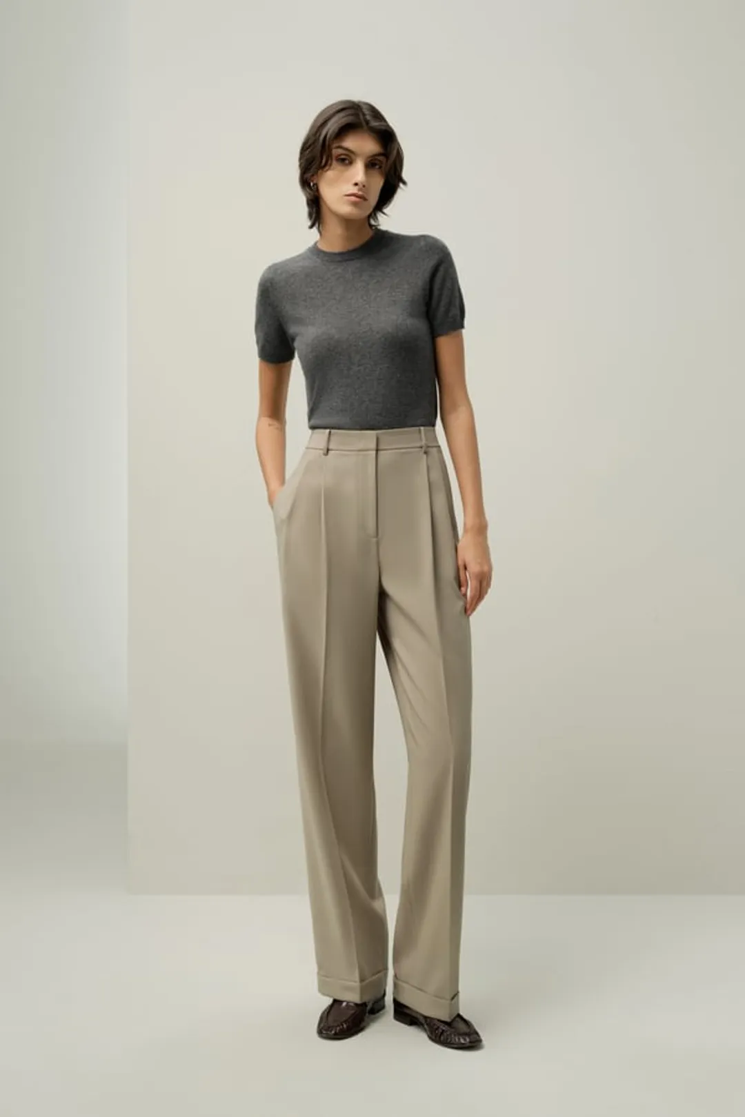 LILYSILK Pantalon À Jambe Droite En Soie Et Laine Mélange Soie-Laine Soie Et Laine Amande 44