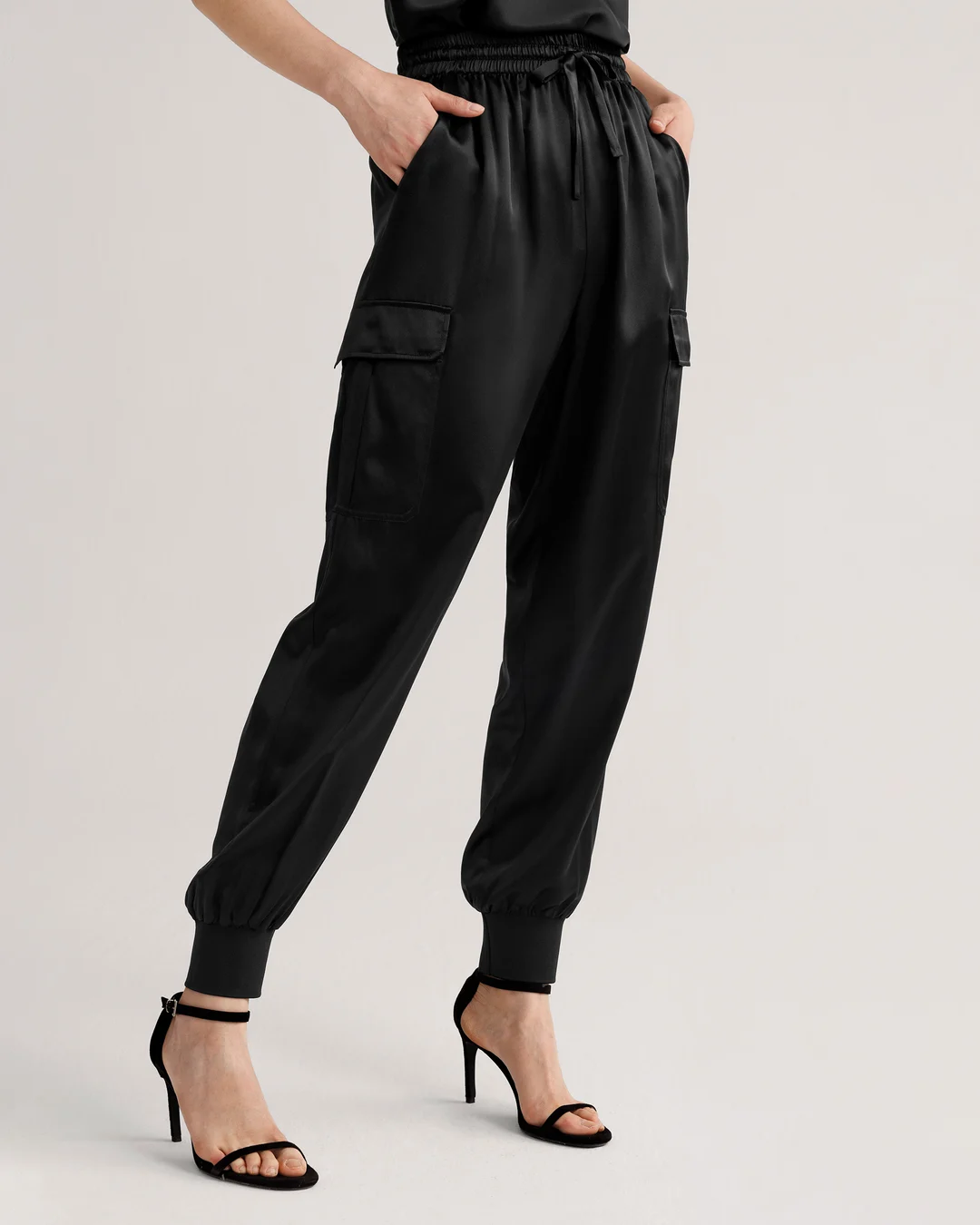 LILYSILK Pantalon Soie Noir Femme Rellette À Poignets Côtelés 100% Soie Sûr Et Non Toxique Pantalon Noir 40