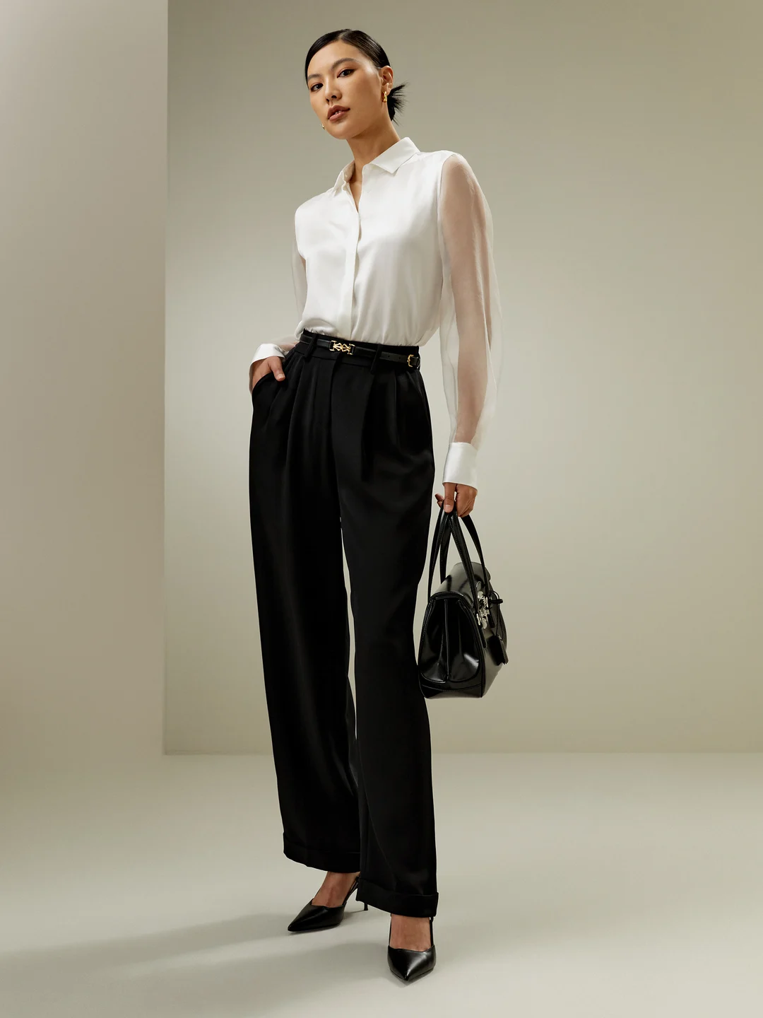 LILYSILK Chemisiers En Soie Noir Manches Transparentes Impeccables Soie De Mûrier Élégance Intemporelle Et Style Sophistiqué L - 2