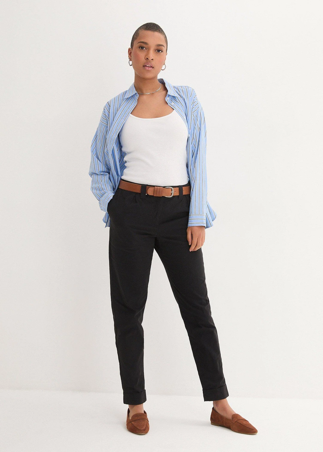 Pantalon chino en coton extensible, longueur cheville
