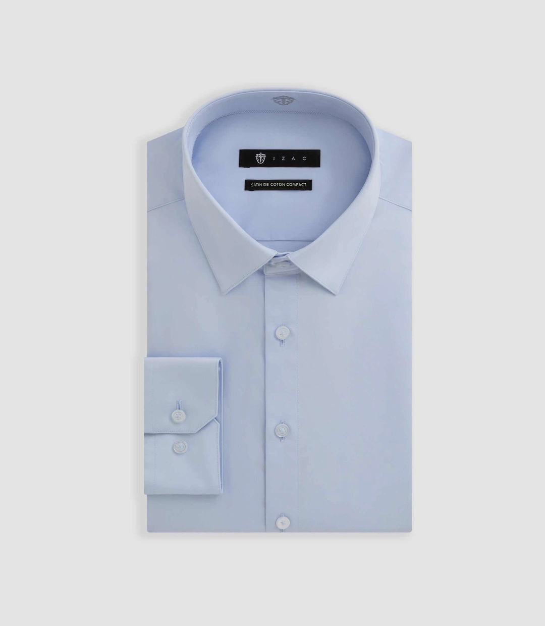 IZAC - Chemise slim en satin de coton ciel SATINSLIM