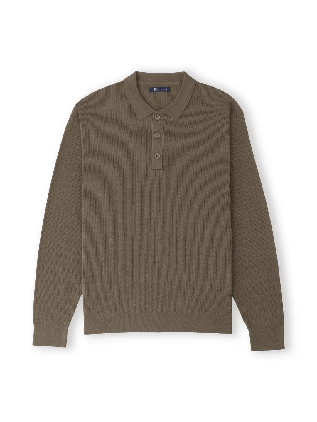 IZAC - Pull col polo boutonné jeux de points châtain