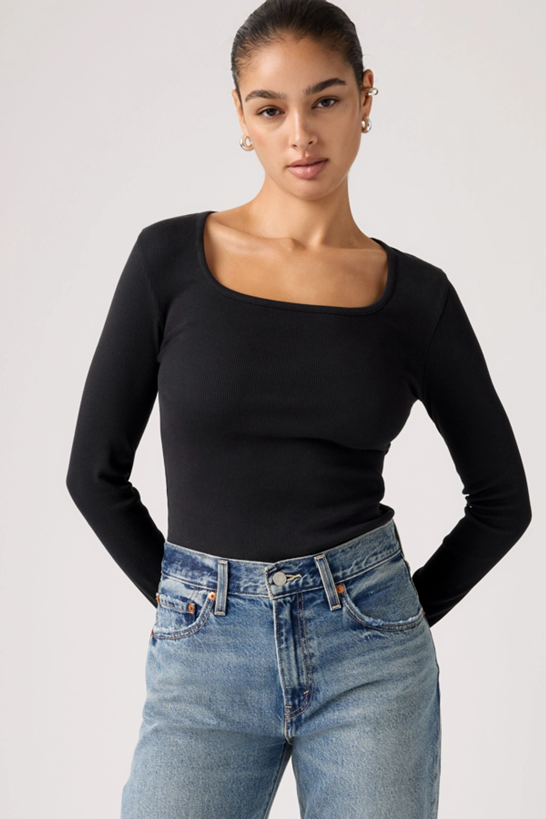 Levi's T Shirt Manche Longue Et Encolure Carrée Essential - Femme - Blanc / Bright White - XS