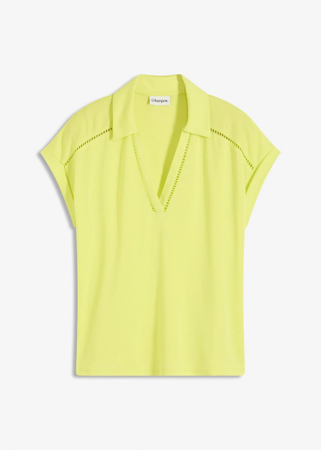 Polo en maille piquée de viscose avec empiècement en dentelle