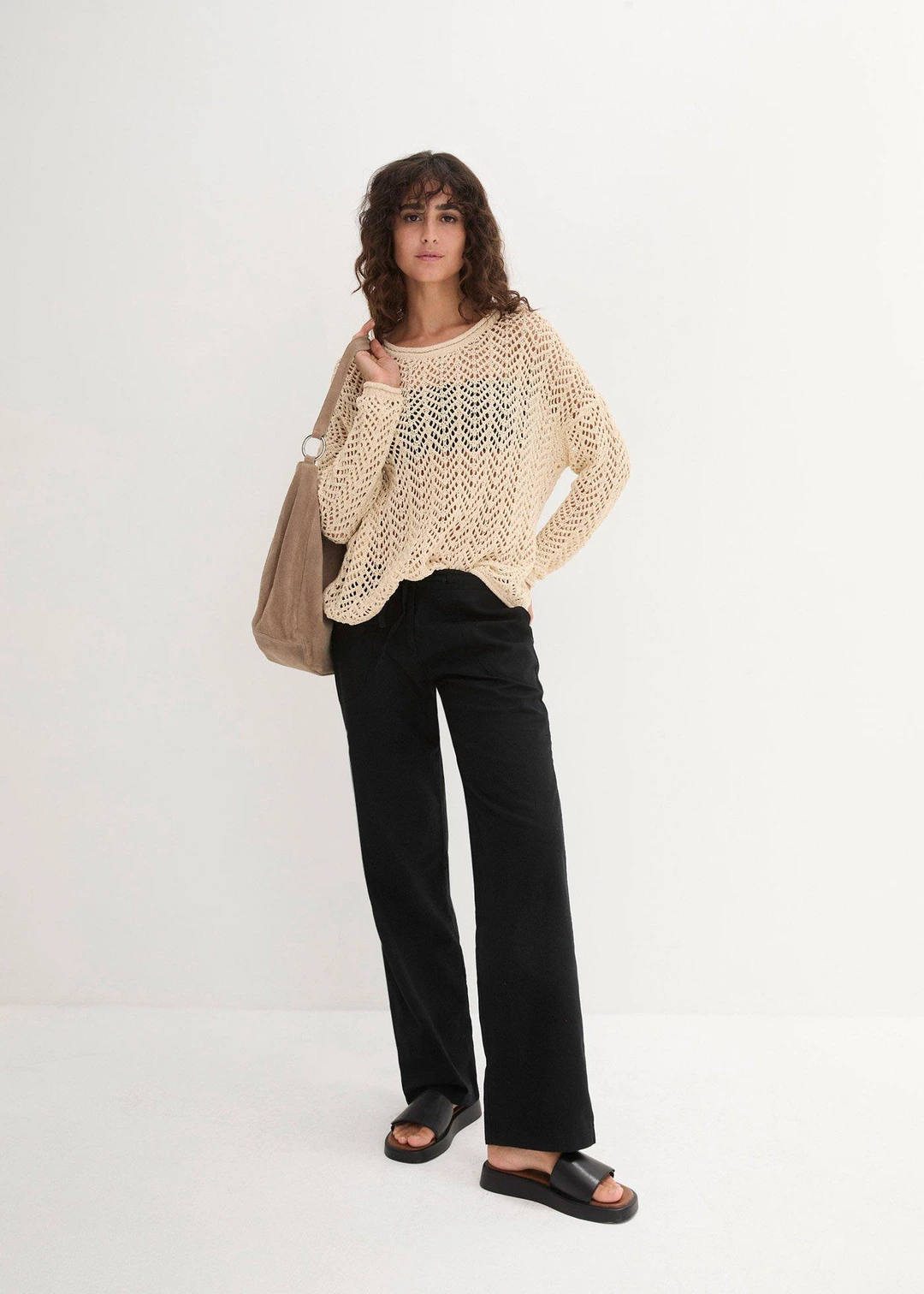 Pantalon large en lin et coton