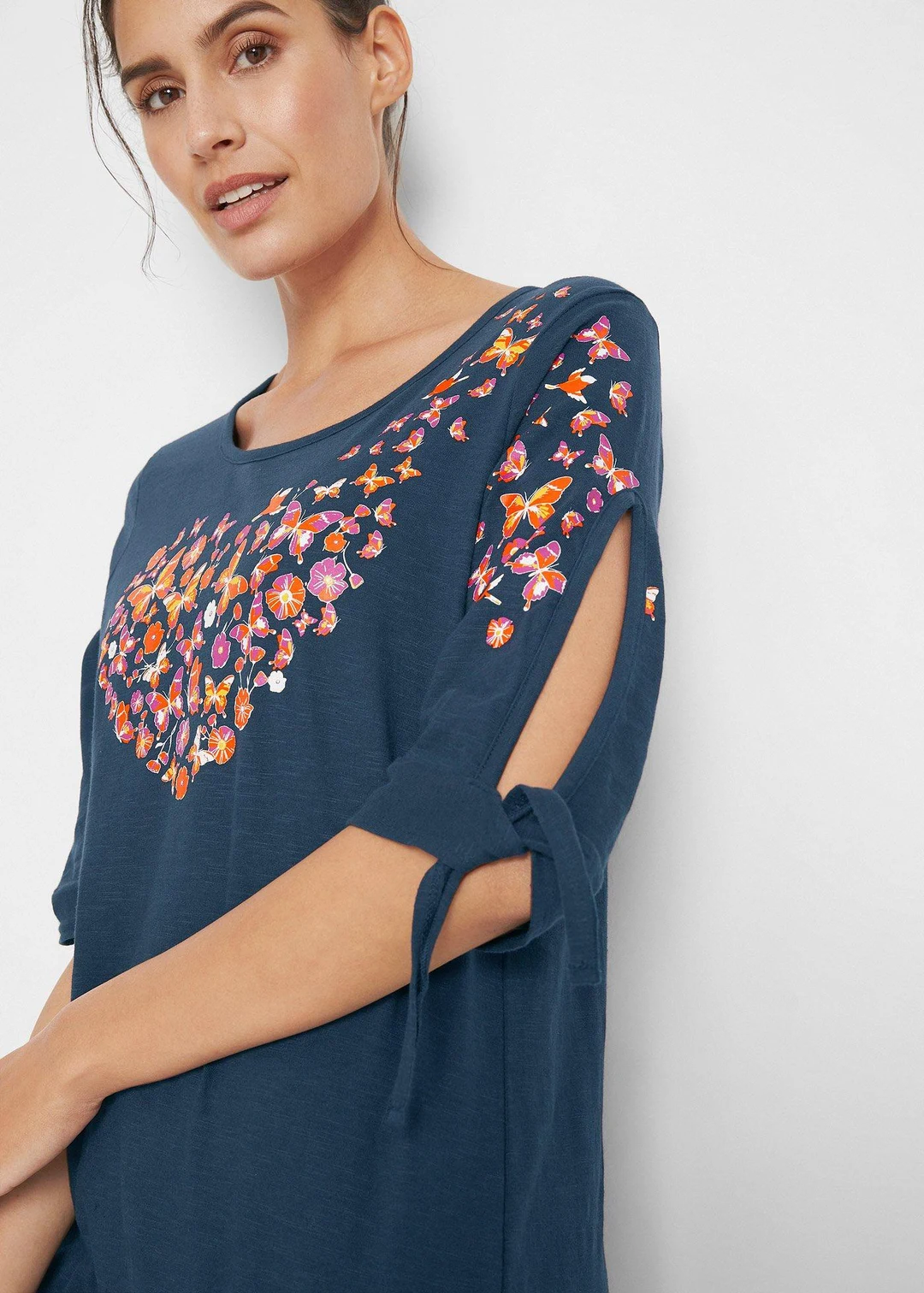 T-shirt coton épaules dénudées, mi-manches