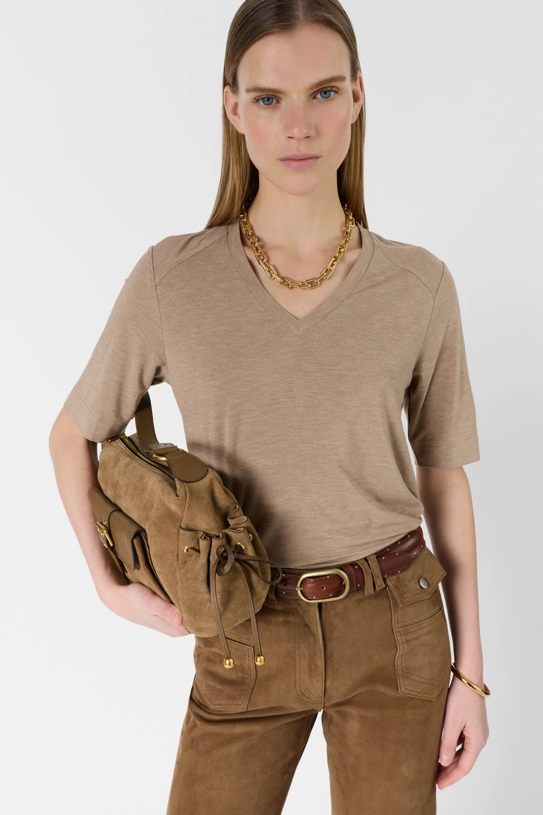 T-shirt V fluide - MALVINE - Caramel
