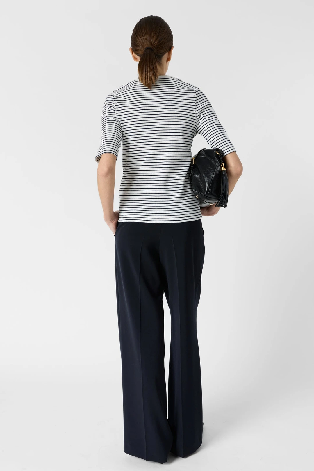 T-shirt décolleté à rayures en coton - MAIVA - Marine