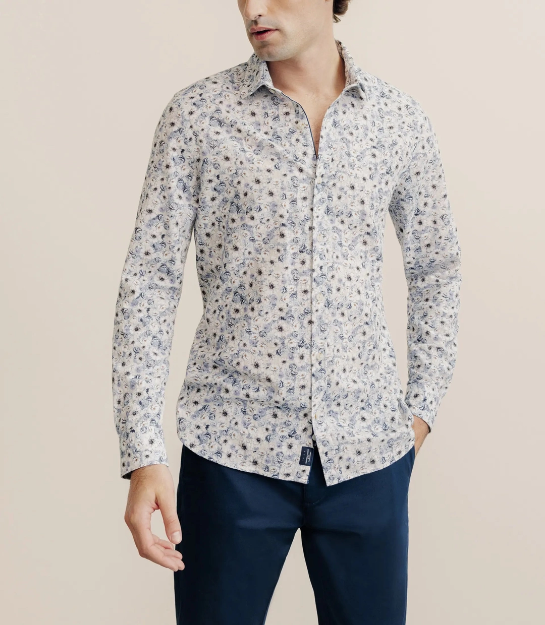 IZAC - Chemise à fleurs 100% coton bleu
