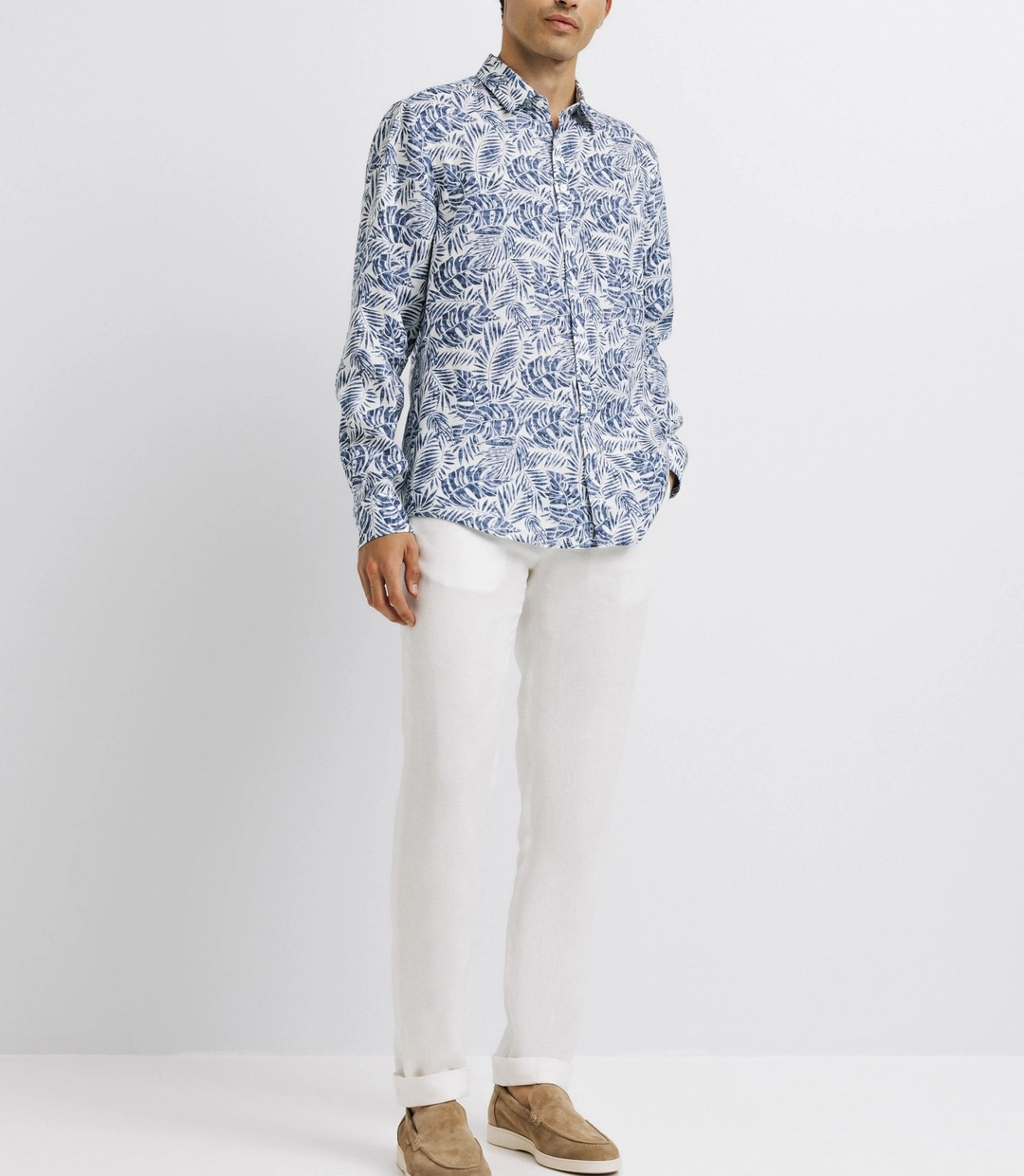 IZAC - Chemise casual en lin imprimée bleue